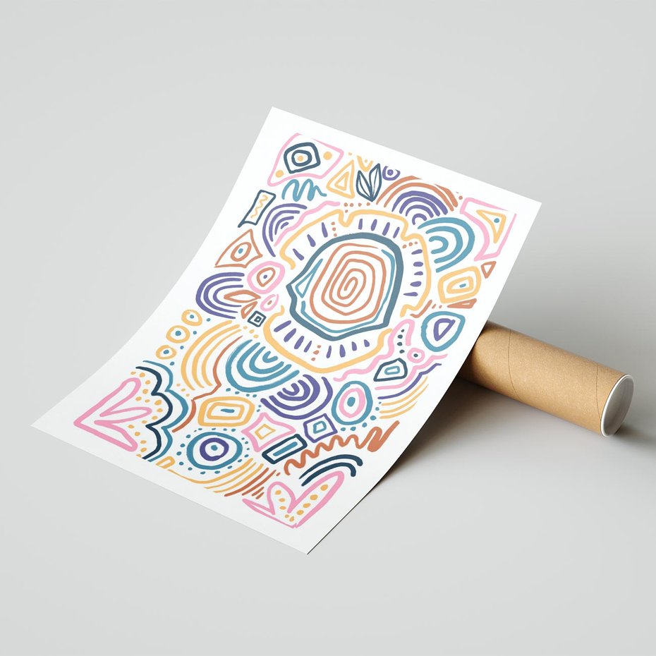 Plakat bez ramy 40x50 - Strukturalne Odbicia Boho - kolorowe etniczne wzory, tęczowe żywe kolory