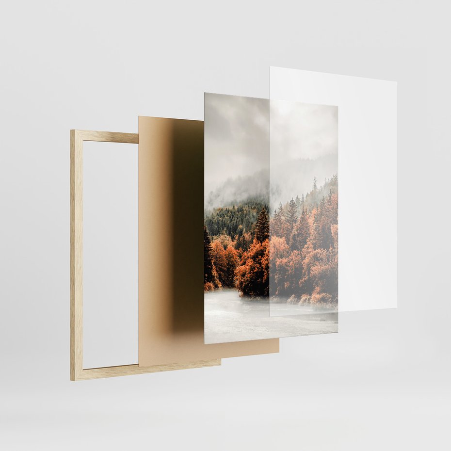 Zestaw obrazy w ramie 50x70 galeria - Krajobraz, góry, jesień, liście - rama drewno