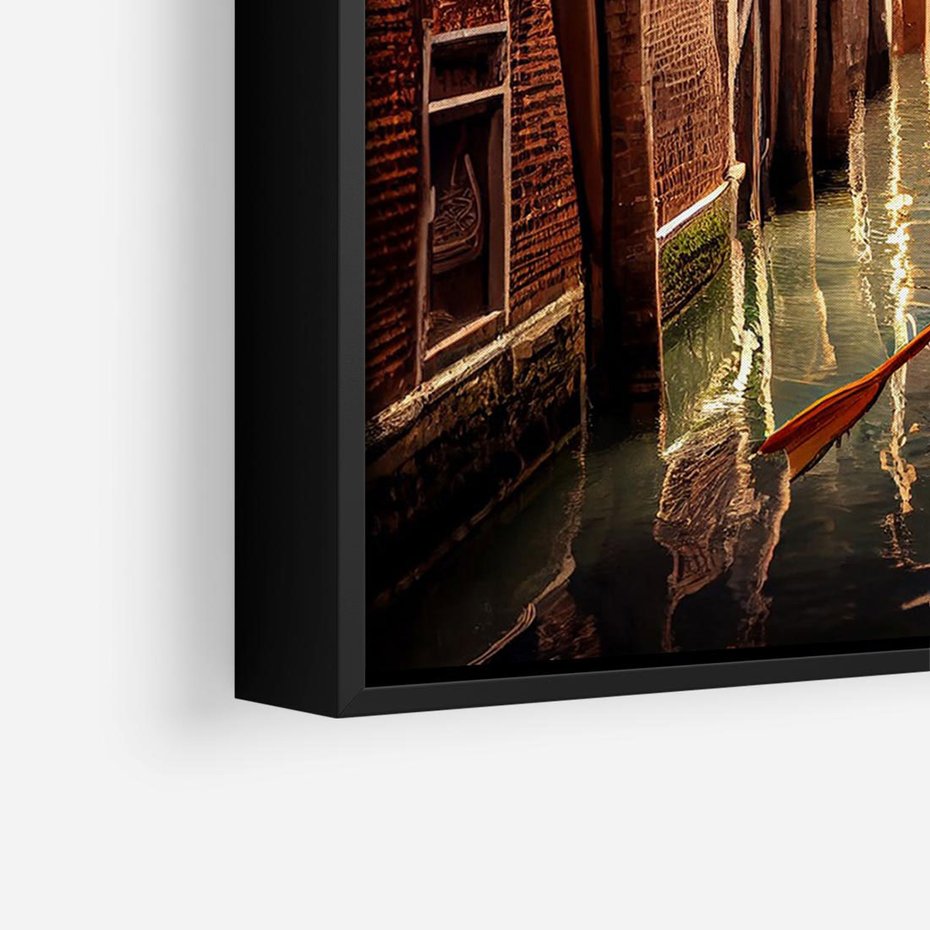 Obraz w ramie 100x70 - Spokojna Wenecja - gondolier w gondoli, kanały Wenecji - rama czarna
