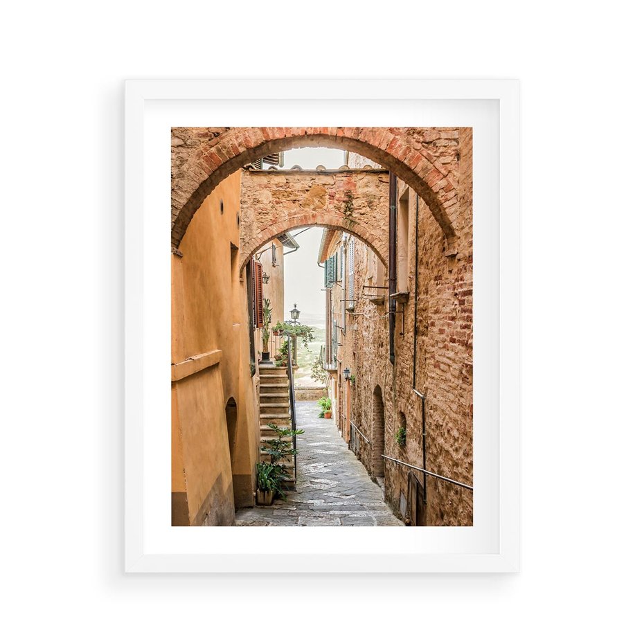 Plakat w ramie 40x50 - Magiczna podróż w głąb miasta - uliczka, perspektywa - rama biała