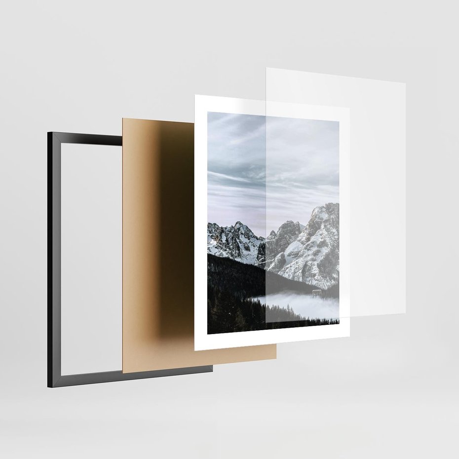 Plakat w ramie 40x50 - Malowniczy Krajobraz ze Śniegiem - góry, śnieg - rama czarna