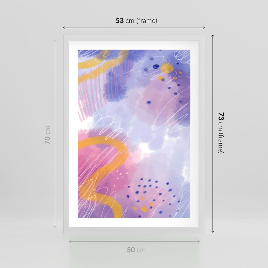 Plakat w ramie 50x70 - Migotliwe Wnętrza Kształtów - abstrakcyjny plakat, pastelowe kolory - rama biała