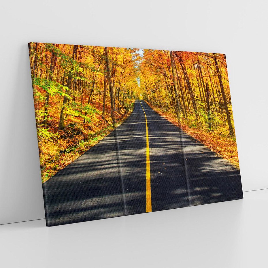 Obraz na płótnie 120x80 - Droga przez jesienny las - droga, las
