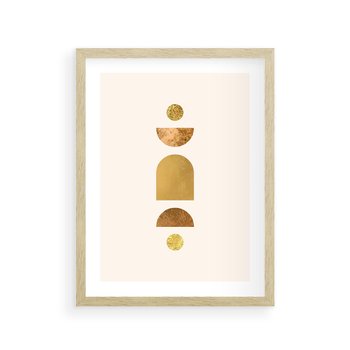 Plakat w ramie 30x40 - Abstrakcyjne Wzory - geometryczne złote kształty, tekstura - rama drewno