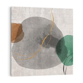 Obraz na płótnie 40x40 - Delikatne Plamy - akwarelowe plamy, złote linie