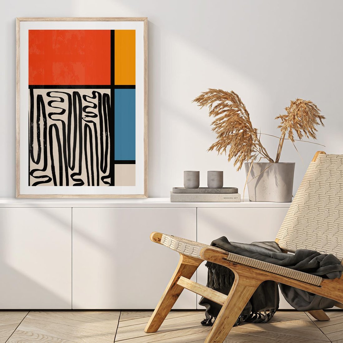 Plakat w ramie 30x40 - Podróżne Wibracje Serca - abstrakcyjny obraz, proste linie - rama drewno