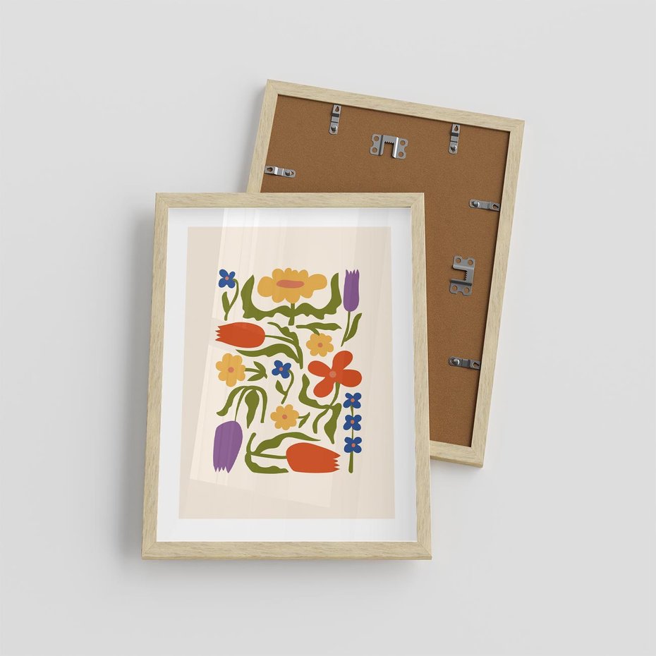 Plakat w ramie 30x40 - Minimalistyczna Harmonia - kwiaty, sztuka nowoczesna - rama drewno