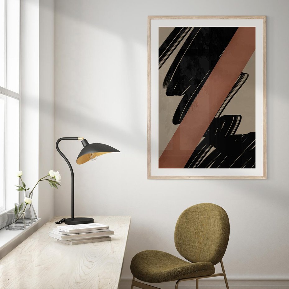Plakat w ramie 40x50 - Mroczne Refrakcje - abstrakcja, czarne splatane linie - rama drewno