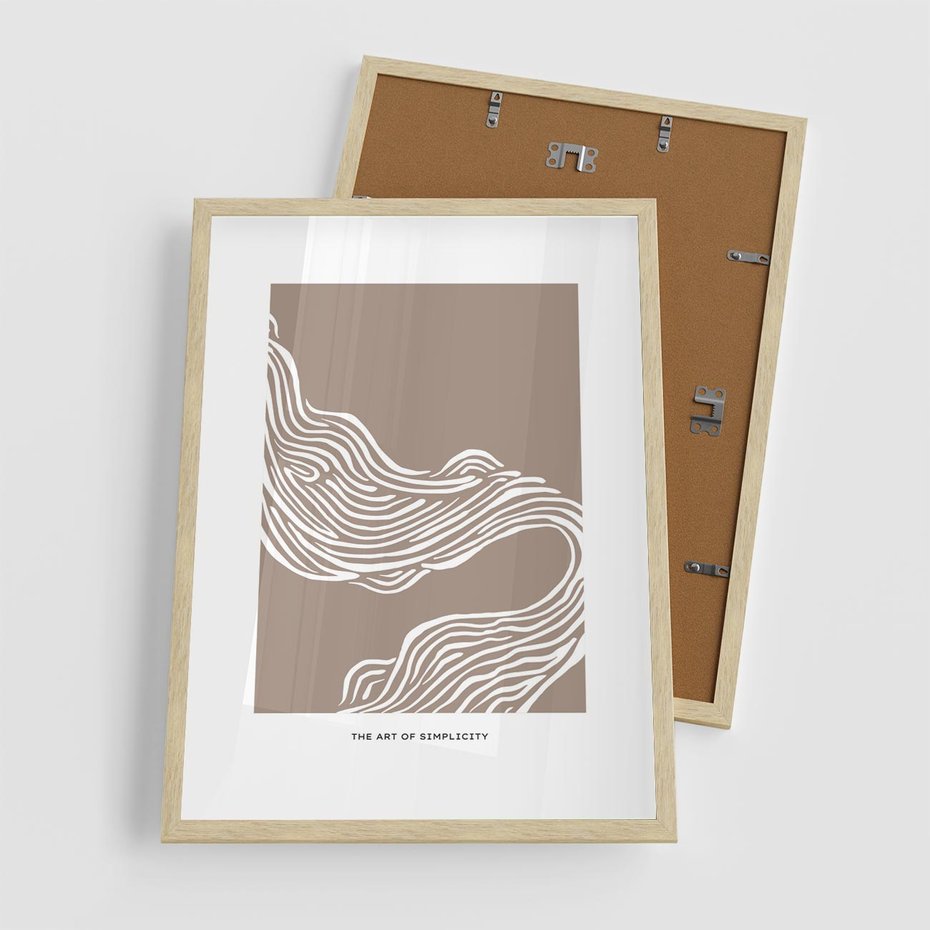 Plakat w ramie 50x70 - Harmonijne Granice - sztuka minimalizmu, biała rycina - rama drewno