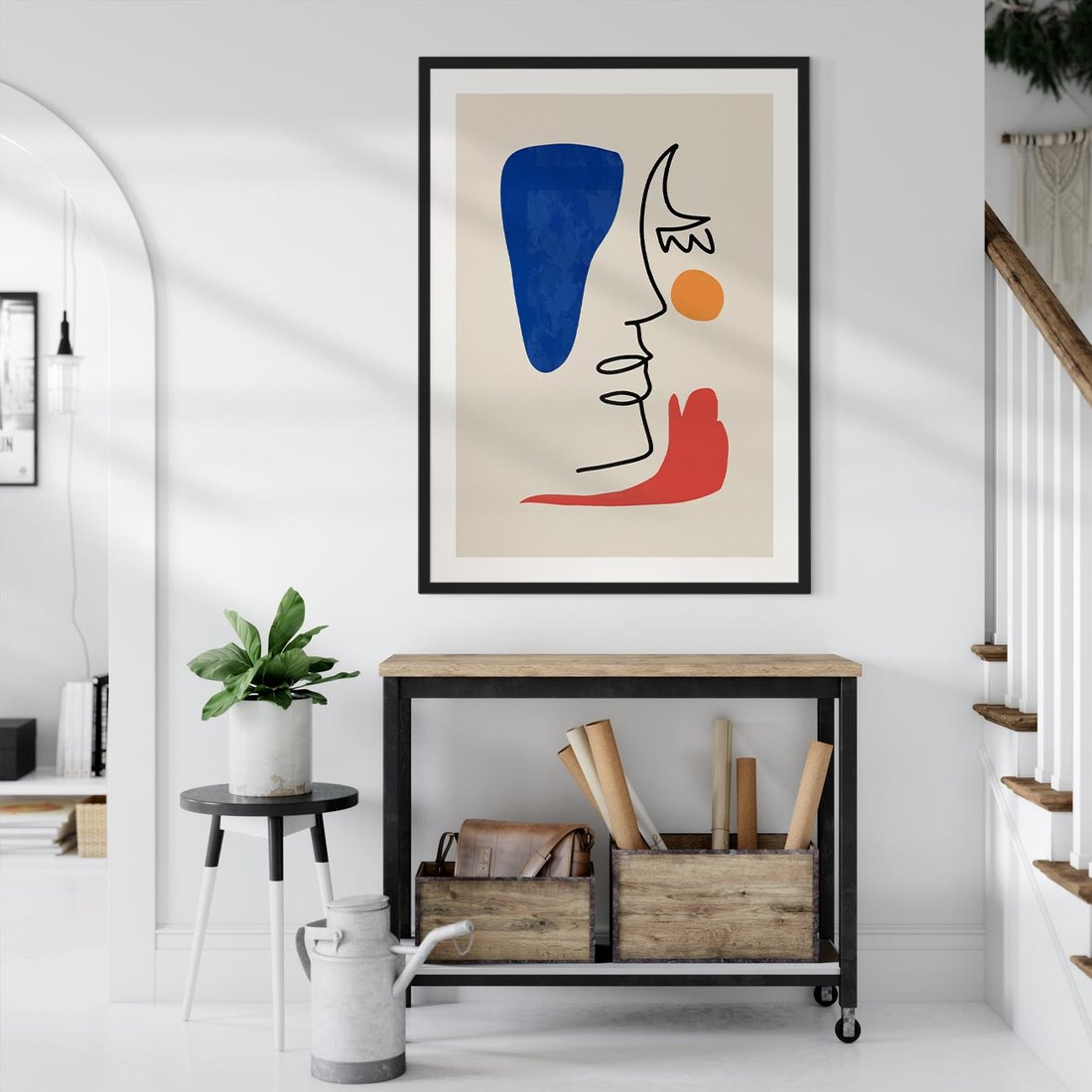 Plakat w ramie 40x50 - Rozbijające Symfonie Form - abstrakcyjny obraz, przypomina twarz - rama czarna