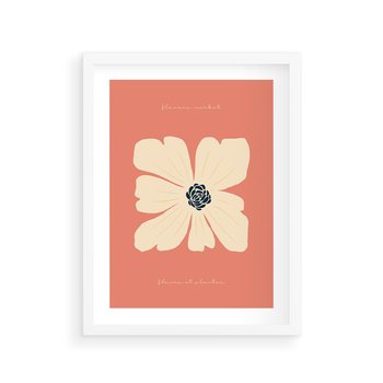 Plakat w ramie 50x70 - Malowane Kolorowe Echa - minimalistyczna grafika, biały kwiat na różowym tle - rama biała