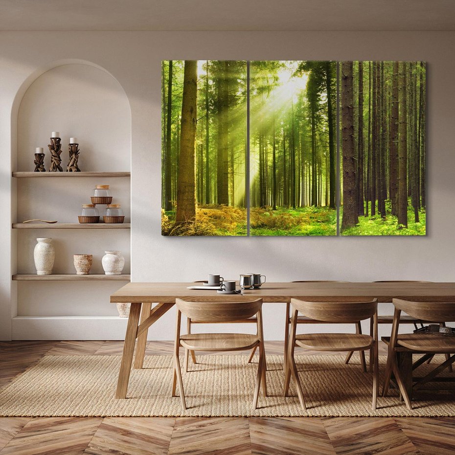 Obraz na płótnie 120x80 - Spokój wśród drzew: las w odcieniach zieleni - las, drzewa