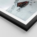 Plakat w ramie 40x50 - Zimowa Magia - domek, śnieg - rama czarna