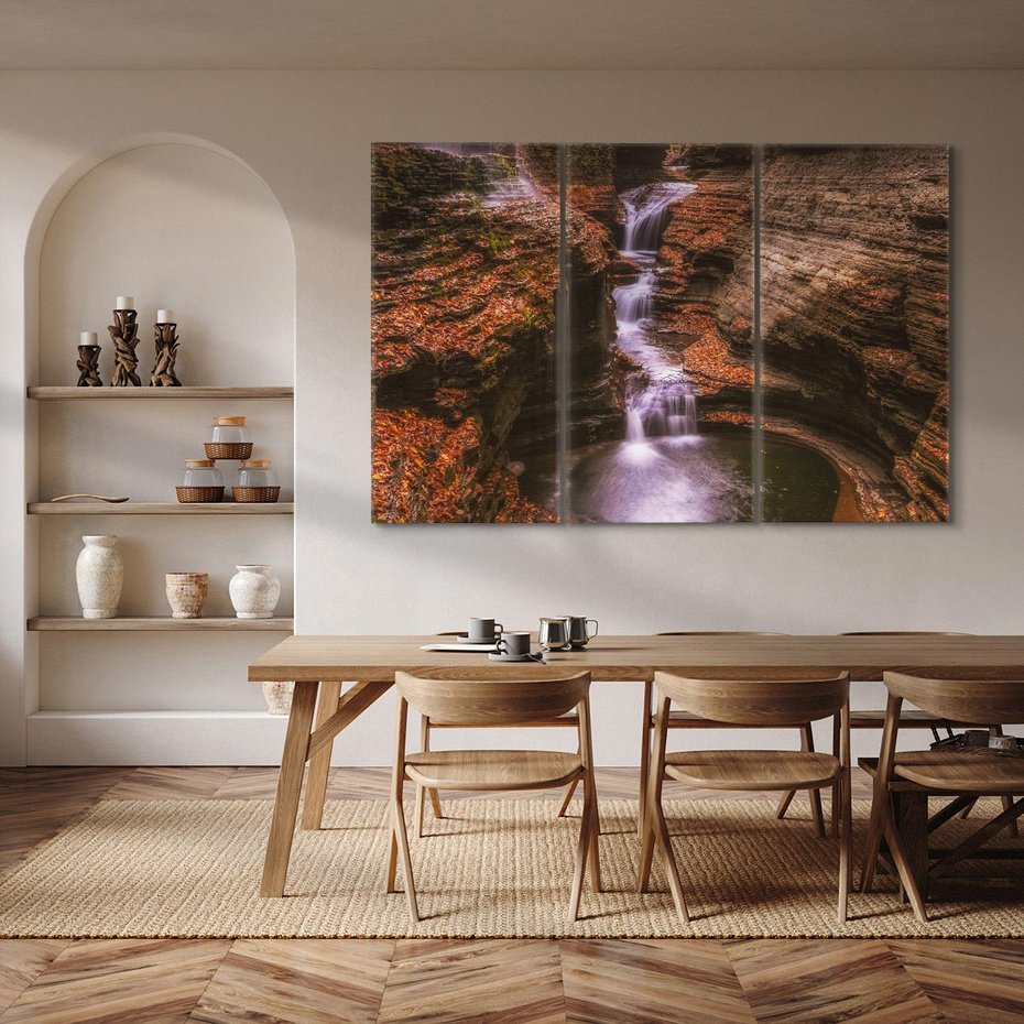 Obraz na płótnie 120x80 - Barwna Harmonia - strumień, las