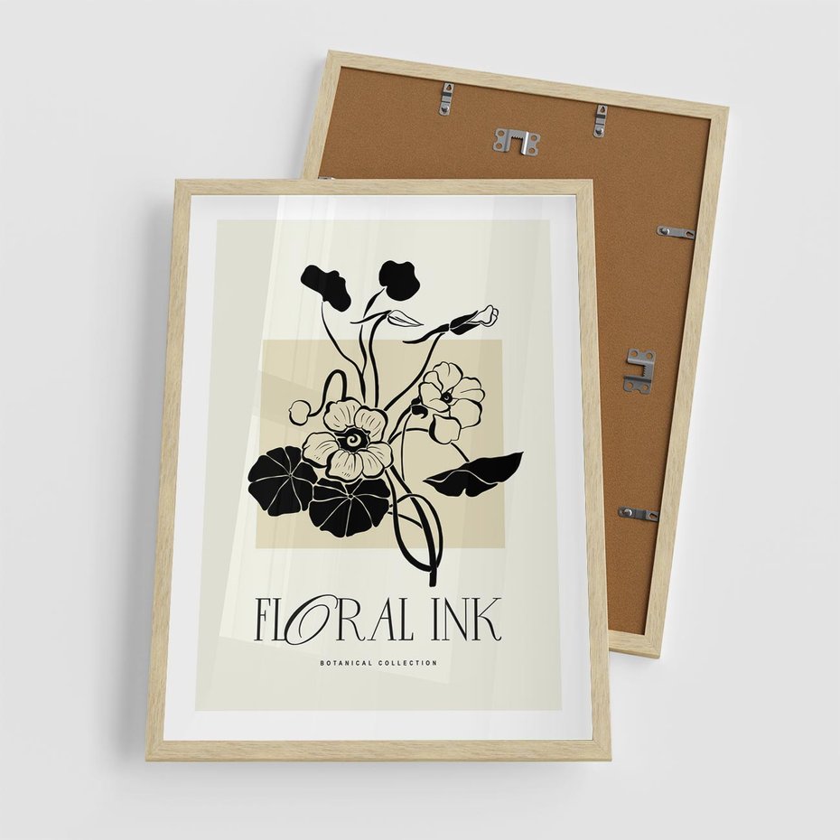 Plakat w ramie 50x70 - Podróż linii kwiatowego czasu - kwiaty, typografia - rama drewno