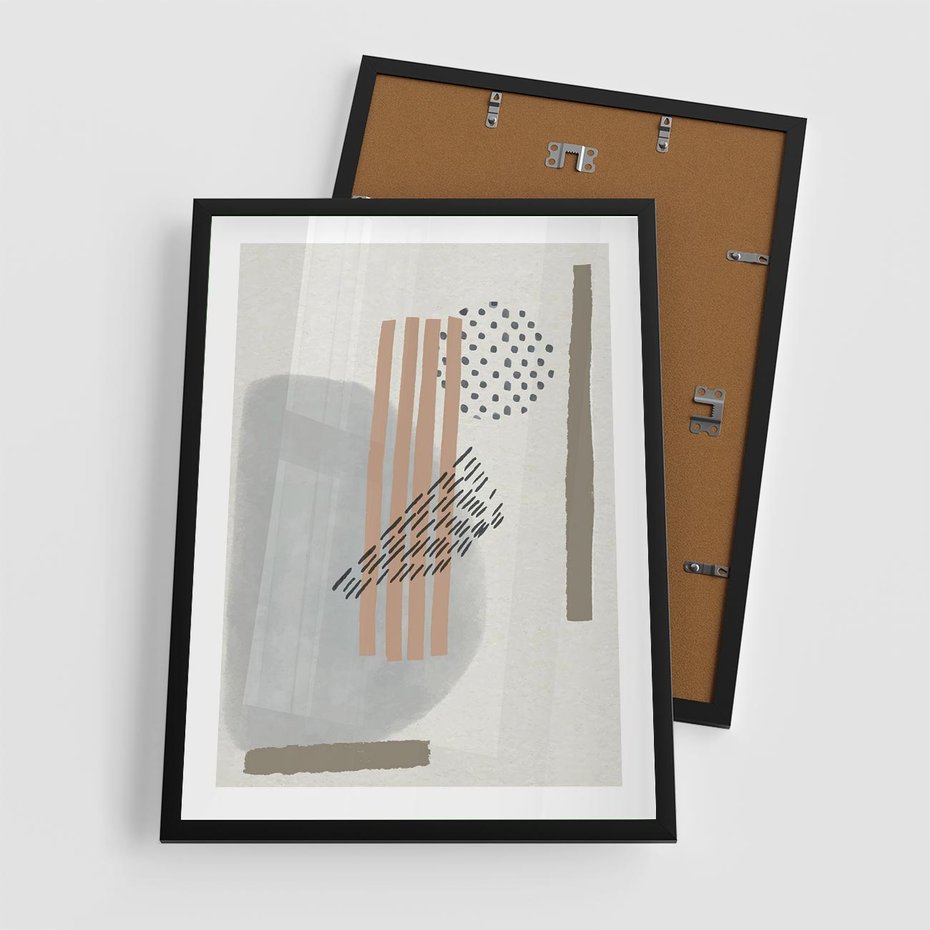 Plakat w ramie 50x70 - Nowoczesna Abstrakcja: Delikatne Beże - abstrakcja, nowoczesna sztuka - rama czarna