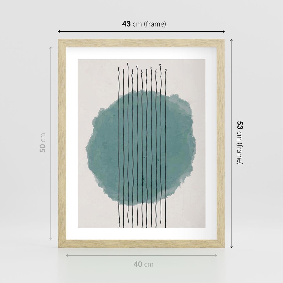 Plakat w ramie 40x50 - Podróżne Inspiracje - abstrakcyjna akwarelowa plama, nieregularne kreski - rama drewno