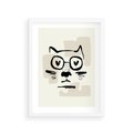 Plakat w ramie 30x40 - Minimalistyczny Kot: Czarna Kreska - kot, grafika - rama biała