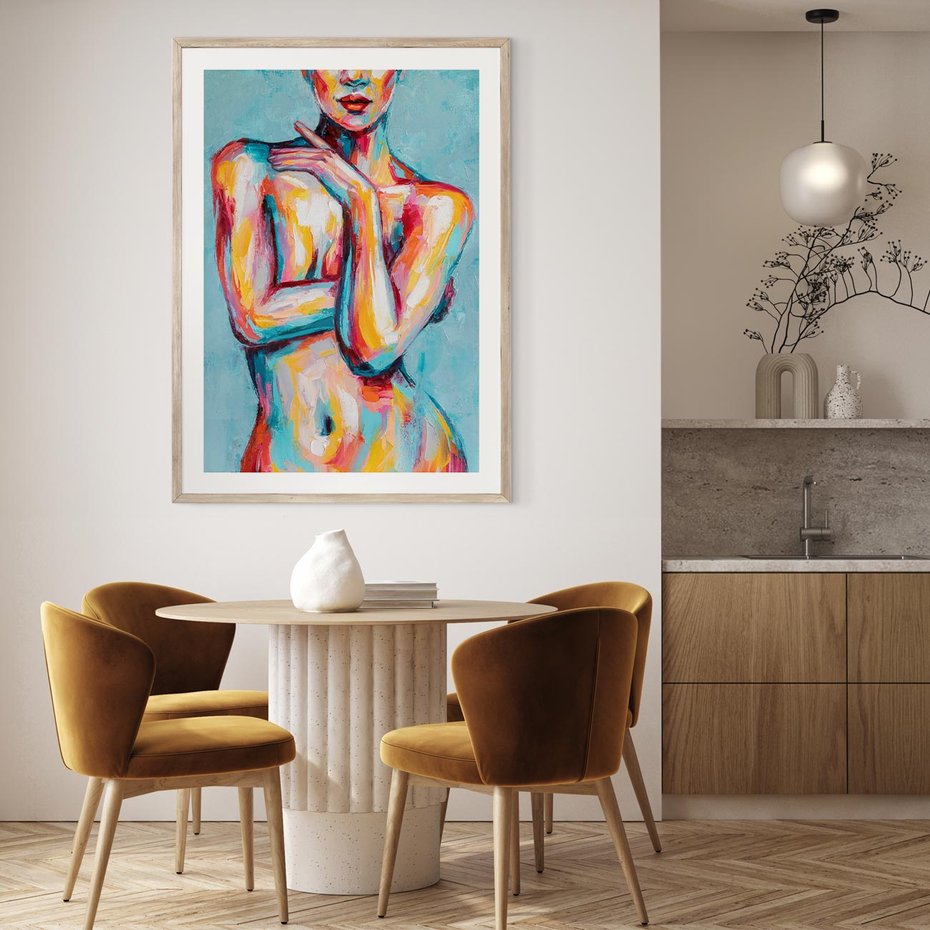 Plakat w ramie 30x40 - Nagie Natchnienie - obraz olejny, naga kobieta - rama drewno