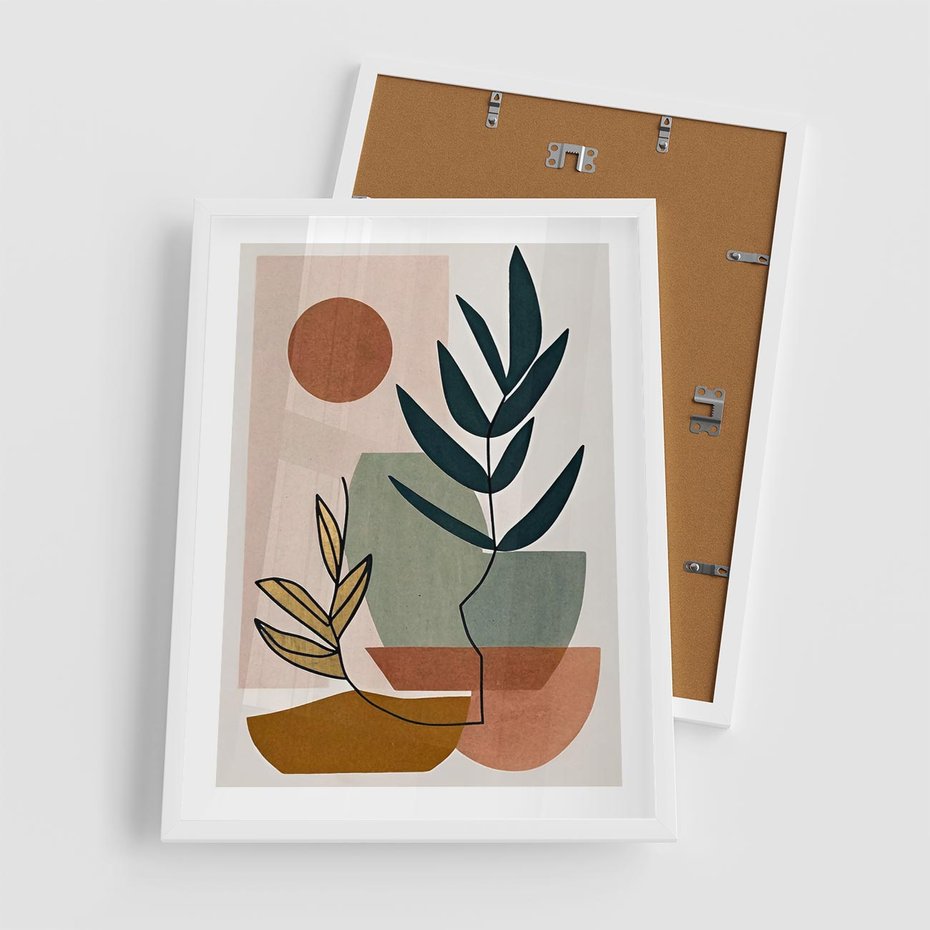 Plakat w ramie 50x70 - Rozkwitająca Boho Wyobraźnia - boho obraz, abstrakcja - rama biała