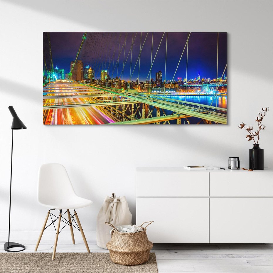 Obraz na płótnie 120x60 - Most w USA - Światła i samochody - most, USA