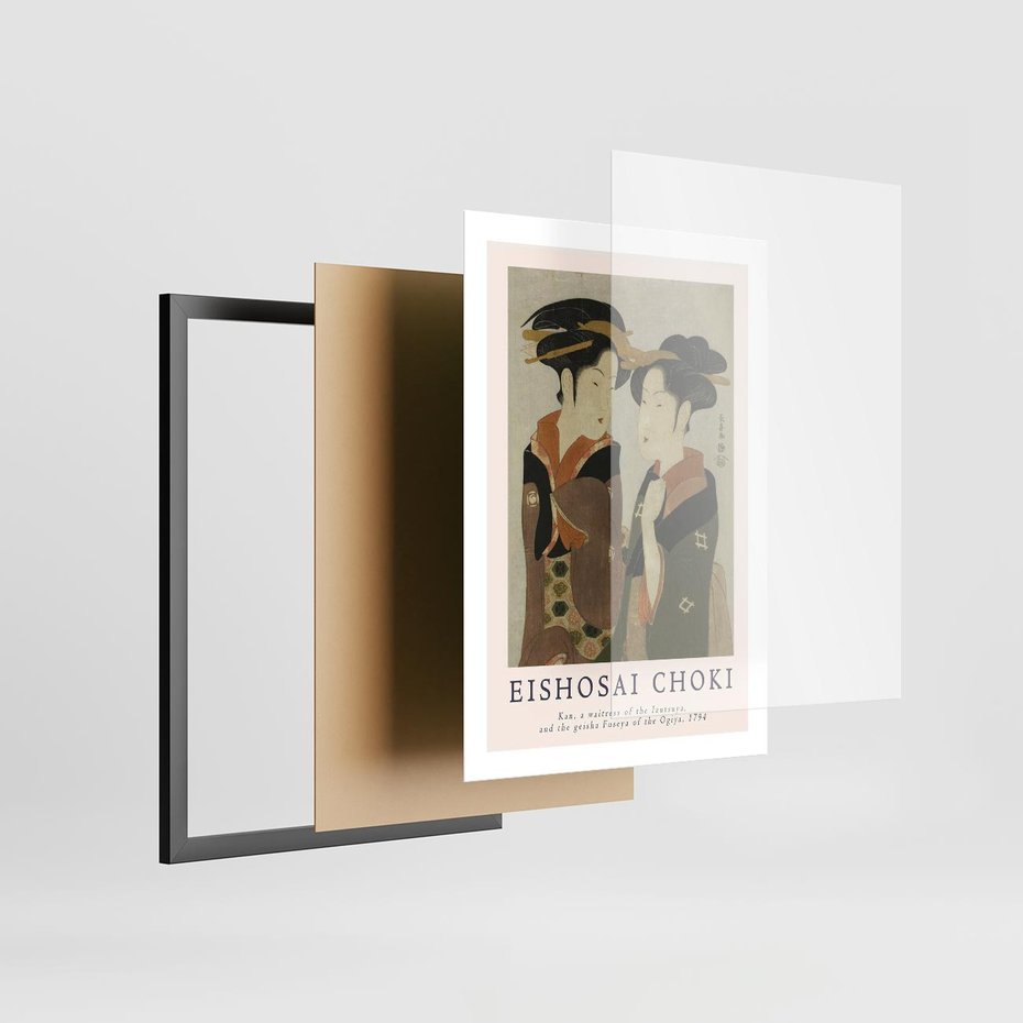 Plakat w ramie 50x70 - Reprodukcja Japońskiej Grafiki - eishosai choki, reprodukcja grafiki - rama czarna