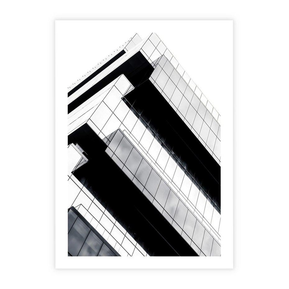 Plakat bez ramy 50x70 - Nowoczesna Surowość: Wieżowiec na Czarno-Białej Grafice - architektura, wieżowiec