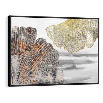 Obraz w ramie 70x50 - Złote liście melancholii - liście miłorzębu, tekstura - rama czarna