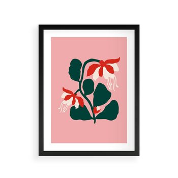 Plakat w ramie 50x70 - Migotliwa Kreatywność - abstrakcyjne kwiaty, różowe tło - rama czarna