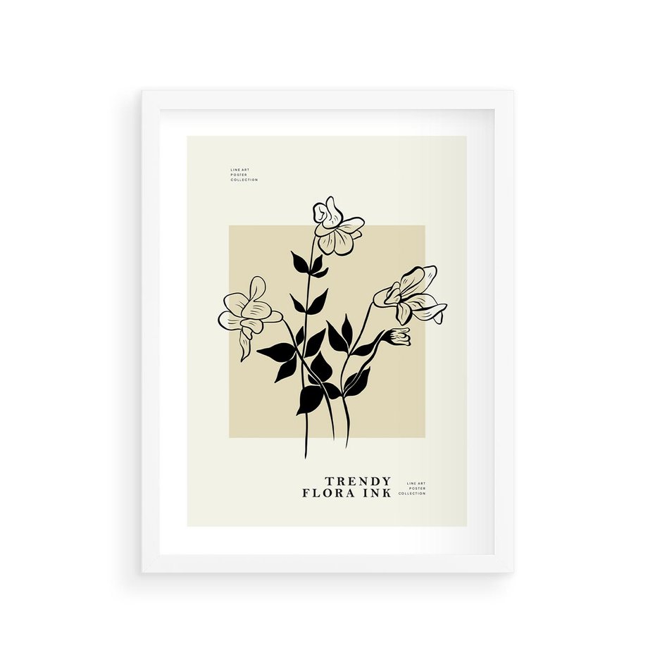 Plakat w ramie 30x40 - Malowane szkicowe tęsknoty - kwiaty, typografia - rama biała