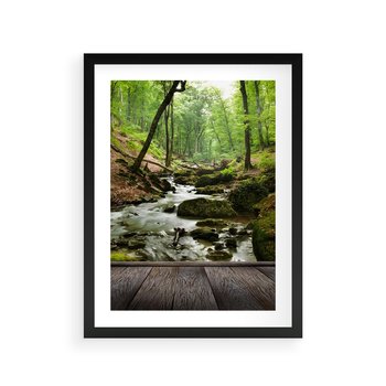 Plakat w ramie 40x50 - Strumyk w lesie - strumyk, w lesie - rama czarna
