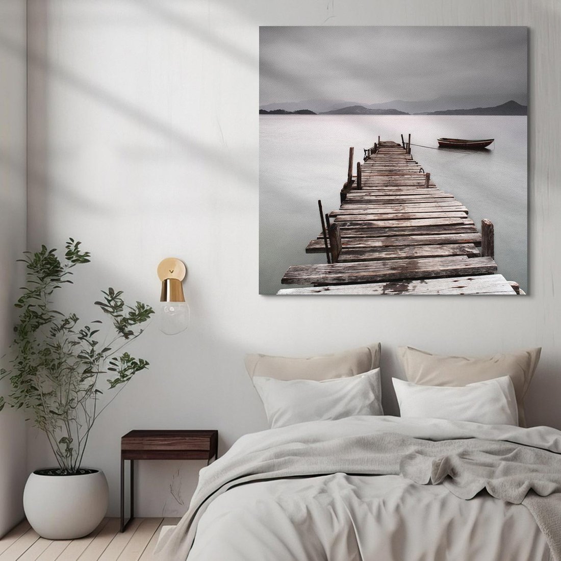 Obraz na płótnie 70x70 - Spokój nad Jeziorem - pomost, jezioro