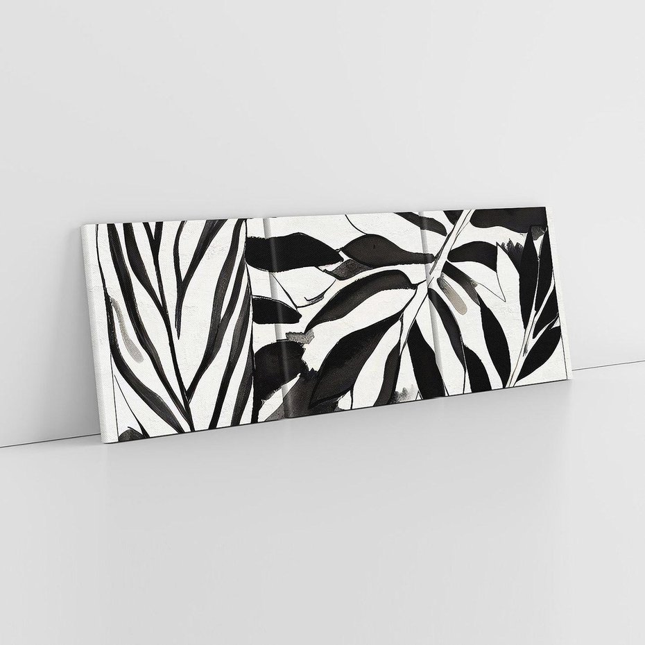 Obraz na płótnie 150x50 - Czarne Liście - akwarelowy obraz, czarno biały