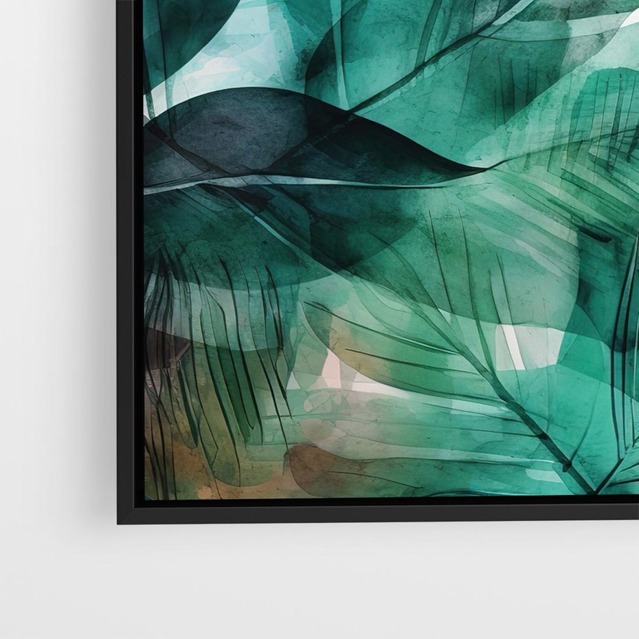 Obraz w ramie 50x50 - Zieleń Tropików - tropikalne zielone liście palmy, monstera - rama czarna