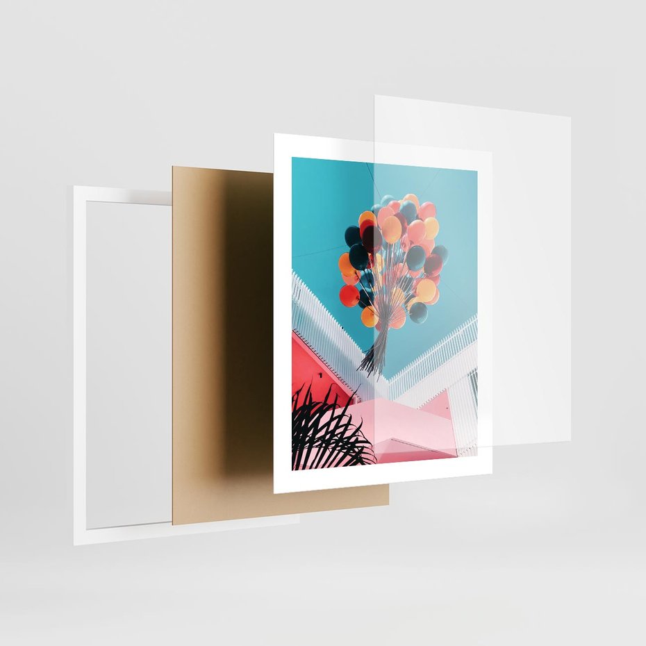 Plakat w ramie 40x50 - Kolorowe Balony Pod Niebem - kolorowe balony na tle niebieskiego nieba - rama biała