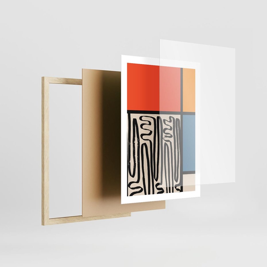 Plakat w ramie 50x70 - Podróżne Wibracje Serca - abstrakcyjny obraz, proste linie - rama drewno