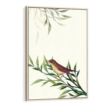 Obraz w ramie 50x70 - Roślinne Nastroje - japońska sztuka, ptak - rama drewno