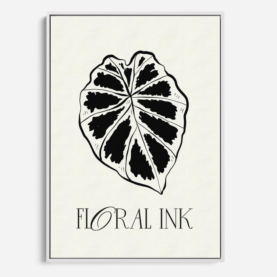 Obraz w ramie 70x100 - Zapisane na liściach wspomnienia - liść, czarny kontur na jasnym tle - rama biała