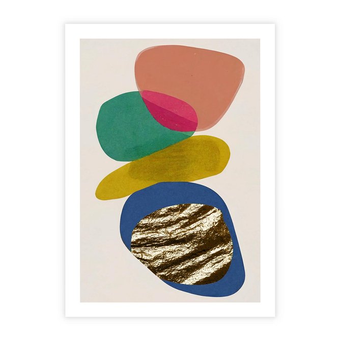 Plakat bez ramy 21x30 - Kolorowe Przenikanie Kształtów - abstrakcyjne formy, obraz olejny