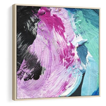 Obraz w ramie 80x80 - Kolorowy rój wyobraźni - rozlane kolorowe farby olejne, abstrakcja - rama drewno