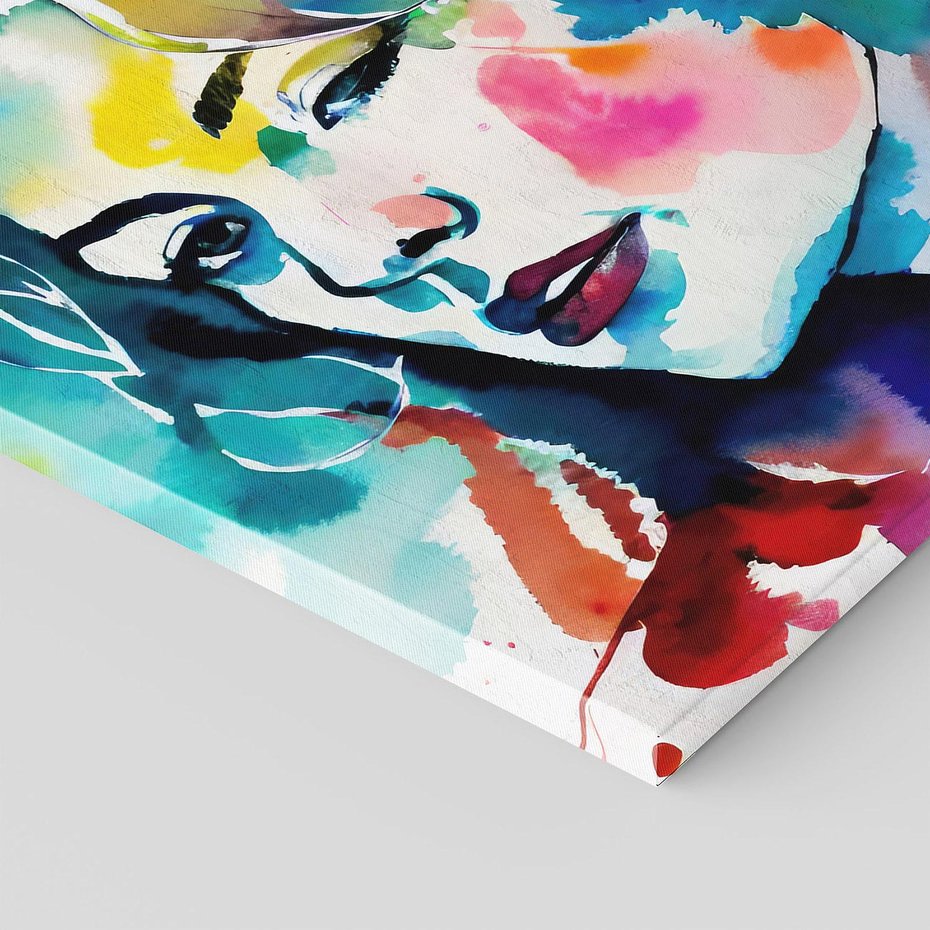 Obraz na płótnie 30x30 - Abstrakcyjna ekstaza barw - abstrakcyjny portret kobiety, szkic czarną kreską