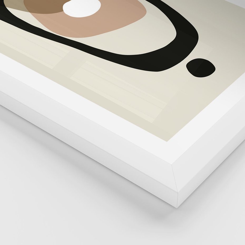 Plakat w ramie 30x40 - Intrygujące Zaskoczenia - beżowa abstrakcyjna kompozycja, czarny akcent - rama biała