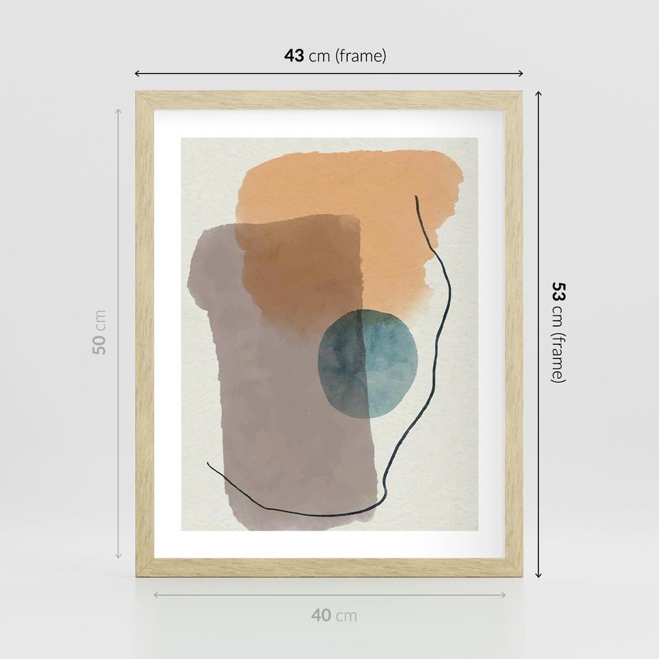 Plakat w ramie 40x50 - Rozkwitająca Akwarelowa Inspiracja - geometryczne elementy, stonowane ziemiste kolory - rama drewno