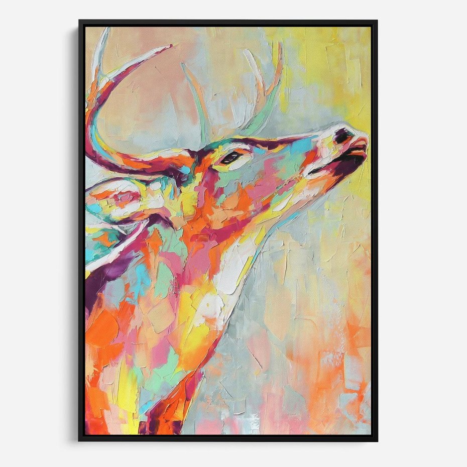 Obraz w ramie 50x70 - Impresje snów malarza - kolorowy olejny obraz, jeleń ryczący na rykowisku - rama czarna