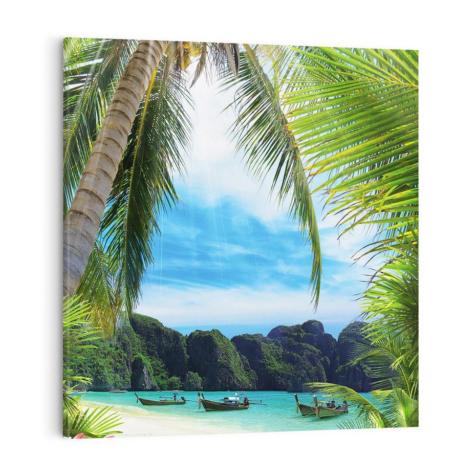 Obraz na płótnie 50x50 - Palmy tańczące na tropikalnej plaży - palmy, plaża