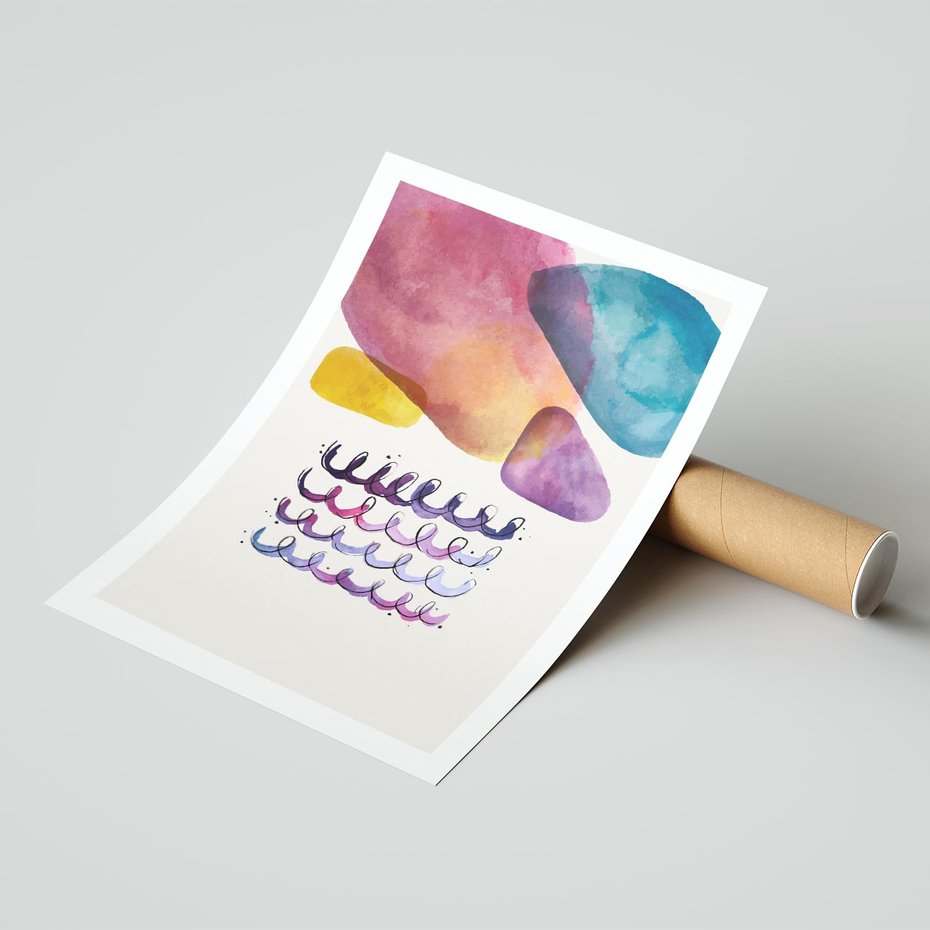 Plakat bez ramy 21x30 - Impresje Akwarelowej Przestrzeni - kolorowe pastelowe plamy, rozmyte żywe kolory