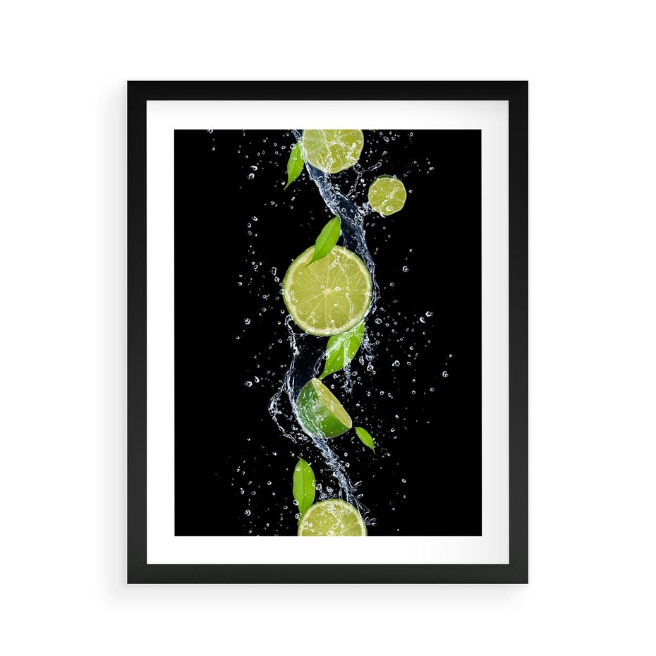 Plakat w ramie 40x50 - Świeżość Cytrusów - limonki, cytryny - rama czarna