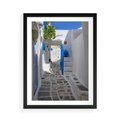 Plakat w ramie 50x70 - Uroki Santorini: Perspektywiczna Uliczka - uliczka, perspektywa - rama czarna