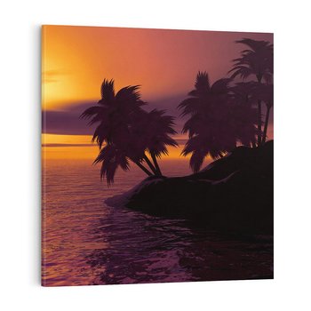 Obraz na płótnie 60x60 - Zachód słońca - Palmy nad morzem - zachód słońca, palmy