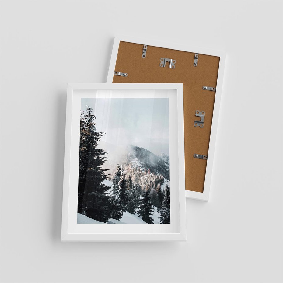 Plakat w ramie 30x40 - Góry, Las i Śnieg na Obrazie - góry, las - rama biała